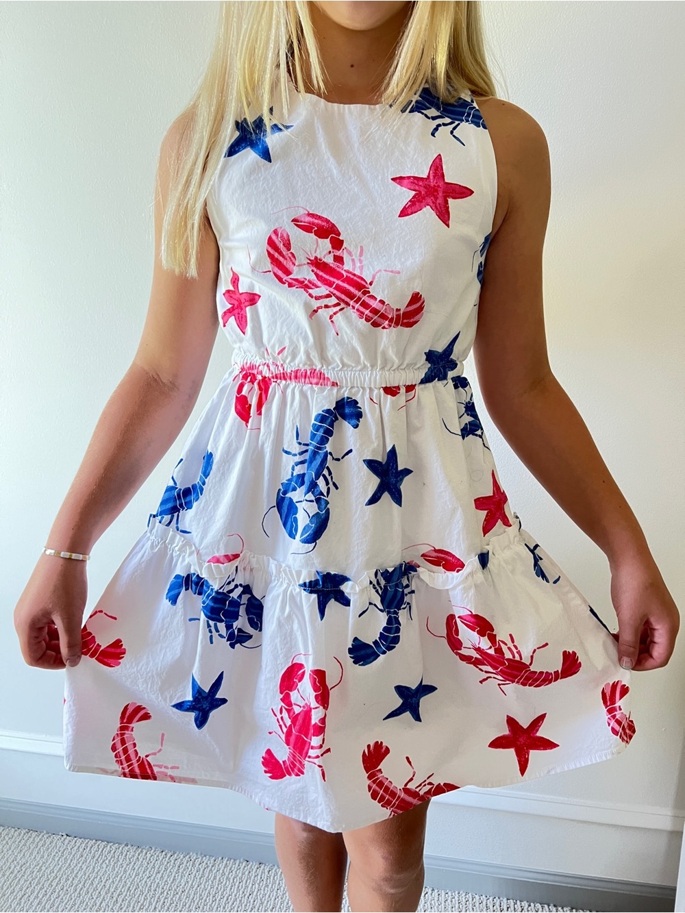 J. Crew White Sundress with Red & Blue Lobster Print